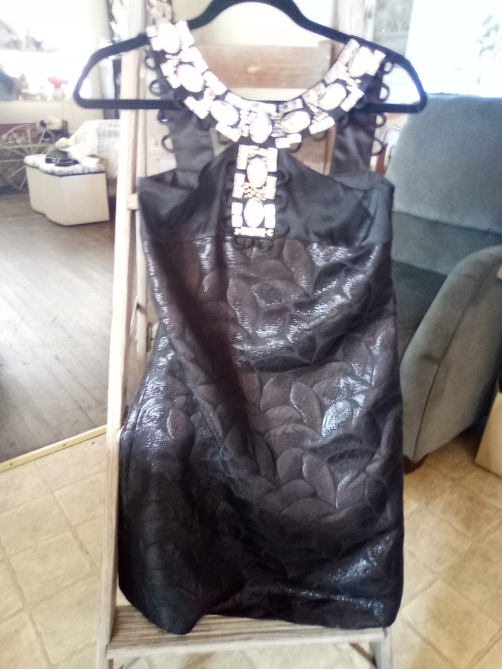 Arden B Black Mini Dress with Jeweled Collar